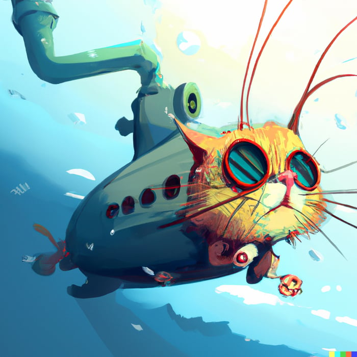 DALL·E 2022-06-16 00.25.18 - a cat submarine chimera, digital art