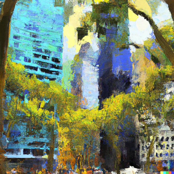 DALL·E 2022-06-17 23.13.31 - a modern-art style painting of Bryant Park